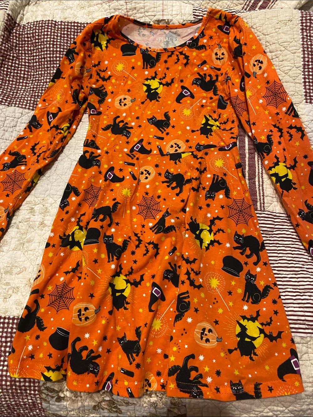 The Children's Place Orange Halloween Cats & Witches Print Dress